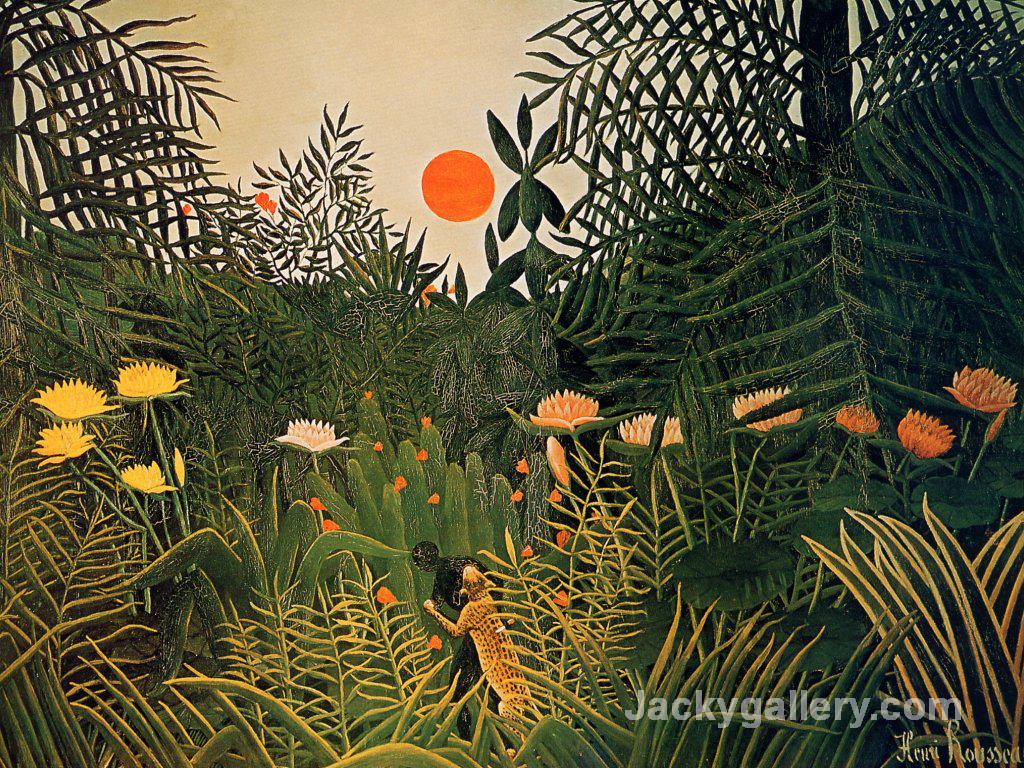 Negro Attacked by a Jaguar by Henri Rousseau paintings reproduction